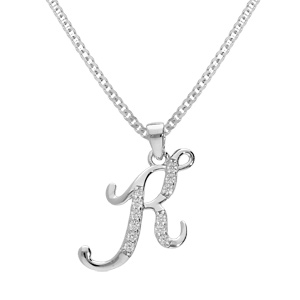 Collier avec pendentif en argent rhodi initiale K majuscule avec oxydes blancs sertis longueur 42cm + 3cm - Vue 1