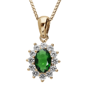 Collier avec Pendentif en plaqu or collection joaillerie oxyde vert au centre et petits oxydes blancs autour - Vue 1