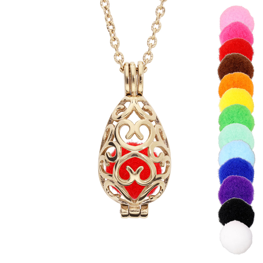 Collier Bola diffuseur de parfum forme goutte dentel�e PVD jaune - r�glable 60 � 100cm - Vue 1