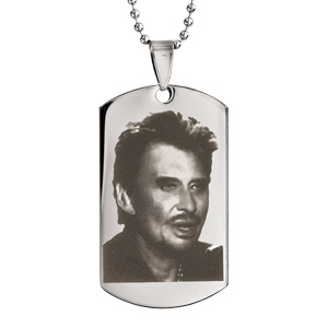 Collier chaine boule + pendentif plaque GI avec portrait Johnny - Vue 1