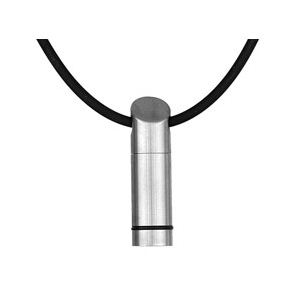 Collier cordon en caoutchouc noir avec pendentif tube en acier - Vue 1
