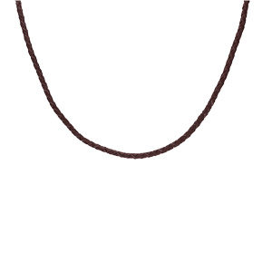 Collier cordon en cuir tress marron et fermoir mousqueton acier 55cm + 5cm - Vue 1