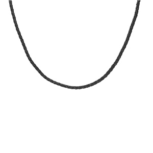 Collier cordon en cuir tress noir et fermoir mousqueton acier 55cm + 5cm - Vue 1