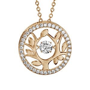 Collier Dancing Stone en argent et dorure jaune chaîne avec pendentif rond arbre de vie orné d\'oxydes blancs - longueur 42cm + 3cm de rallonge - Vue 1