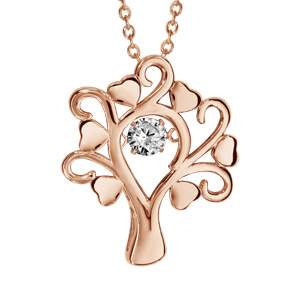 Collier Dancing Stone en argent et dorure rose chaîne avec pendentif arbre de vie et branches coeurs - longueur 42cm + 3cm de rallonge - Vue 1