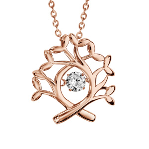 Collier Dancing Stone en argent et dorure rose chaîne avec pendentif arbre de vie - longueur 42cm + 3cm de rallonge - Vue 1