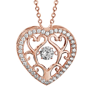 Collier Dancing Stone en argent et dorure rose chaîne avec pendentif coeur avec arbre de vie à l\'intérieur et oxydes blancs - longueur 42cm + 3cm de rallonge - Vue 1