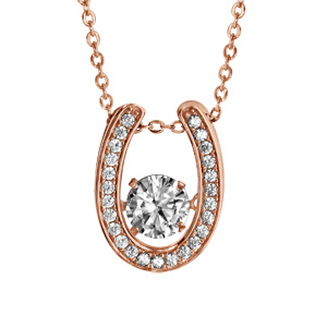 Collier Dancing Stone en argent et dorure rose chaîne avec pendentif fer à cheval et oxydes blancs - longueur 42cm + 3cm de rallonge - Vue 1