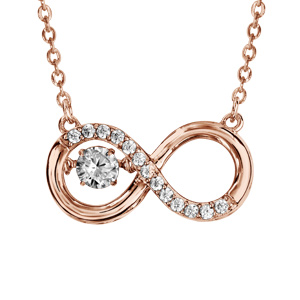 Collier Dancing Stone en argent et dorure rose chaîne avec pendentif symbole infini orné d\'oxydes blancs - longueur 42cm + 3cm de rallonge - Vue 1