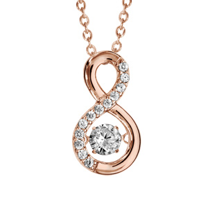Collier Dancing Stone en argent et dorure rose chaîne retenant pendentif symbole infini orné d\'oxydes blancs - longueur 42cm + 3cm de rallonge - Vue 1
