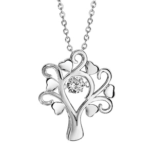 Collier Dancing Stone en argent rhodié chaîne avec pendentif arbre de vie et branches coeurs - longueur 42cm + 3cm de rallonge - Vue 1