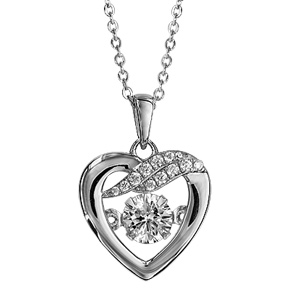 Collier Dancing Stone en argent rhodié chaîne avec pendentif coeur agrémenté d\'1 ruban orné d\'oxydes blancs - longueur 41,5cm + 3cm de rallonge - Vue 1