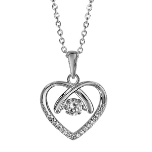 Collier Dancing Stone en argent rhodi chane avec pendentif coeur et oxydes blancs sur la pointe - longueur 41,5cm + 3cm de rallonge - Vue 1