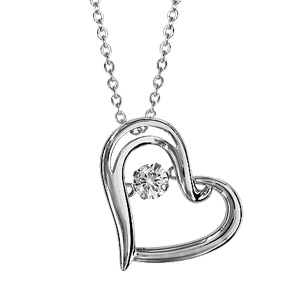 Collier Dancing Stone en argent rhodi� cha�ne avec pendentif coeur - longueur 41,5cm + 3cm de rallonge - Vue 1