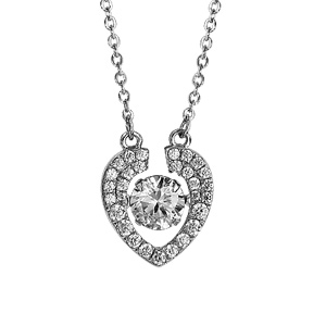 Collier Dancing Stone en argent rhodié chaîne avec pendentif coeur pavé d\'oxydes blancs - longueur 41,5cm + 3cm de rallonge - Vue 1