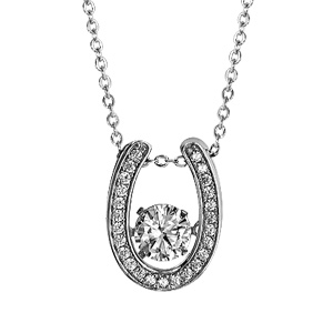 Collier Dancing Stone en argent rhodié chaîne avec pendentif fer à cheval orné d\'oxydes blancs - longueur 41,5cm + 3cm de rallonge - Vue 1