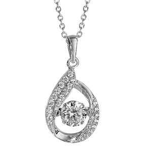 Collier Dancing Stone en argent rhodi chane avec pendentif goutte orne d\'oxydes blancs - longueur 41,5cm + 3cm de rallonge - Vue 1