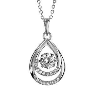 Collier Dancing Stone en argent rhodi chane avec pendentif 2 gouttes ornes d\'oxydes blancs - longueur 41,5cm + 3cm de rallonge - Vue 1