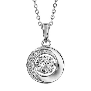 Collier Dancing Stone en argent rhodié chaîne avec pendentif rond avec oxydes blancs - longueur 42cm + 3cm de rallonge - Vue 1