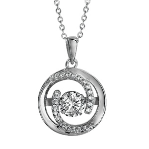 Collier Dancing Stone en argent rhodié chaîne avec pendentif rond et 2 extrémités en spirales ornées d\'oxydes blancs - longueur 41,5cm + 3cm de rallonge - Vue 1