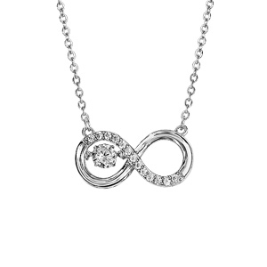 Collier Dancing Stone en argent rhodié chaîne avec pendentif symbole infini orné d\'oxydes blancs - longueur 42cm + 3cm de rallonge - Vue 1