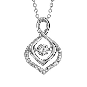 Collier Dancing Stone en argent rhodié chaîne avec pendentif vrillé se finissant en pointe ornée d\'oxydes blancs - longueur 42cm + 3cm de rallonge - Vue 1