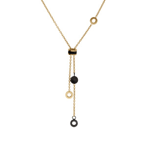 Collier en acie doré forme Y avec pastilles PVD noir 43+5cm - Vue 1