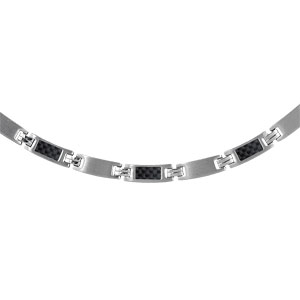 Collier en acier alternance de maillons lisses et maillons en carbone quadrill - longueur 46+4cm - Vue 1