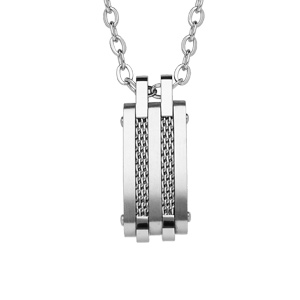 Collier en acier avec chane et pendentif rectangulaire cble gris 50+5cm - Vue 1