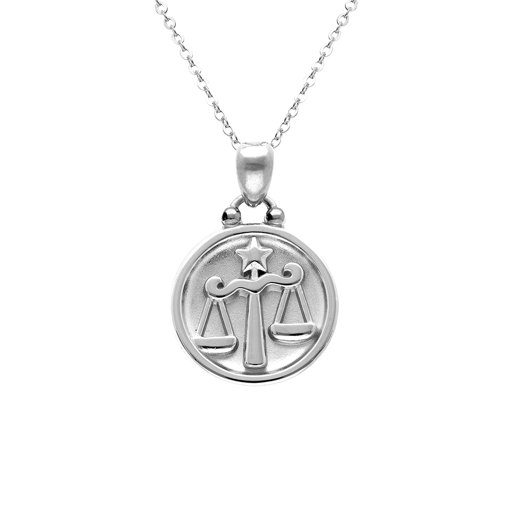 Collier en acier avec m�daille 15mm zodiaque balance recto verso constellation, 40+10cm - Vue 1