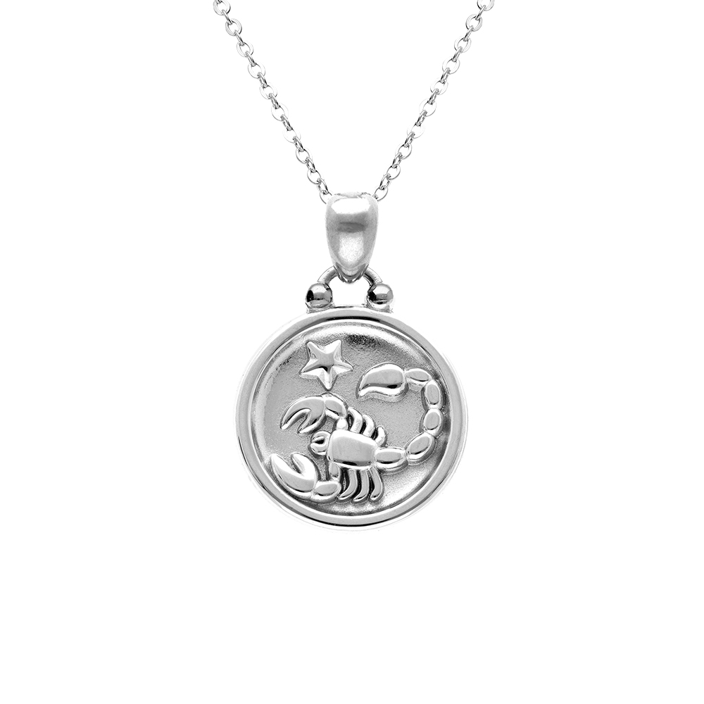 Collier en acier avec m�daille 15mm zodiaque scorpion recto verso constellation, 40+10cm - Vue 1