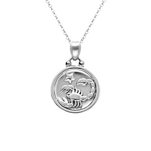Collier en acier avec médaille 15mm zodiaque scorpion recto verso constellation, 40+10cm - Vue 1