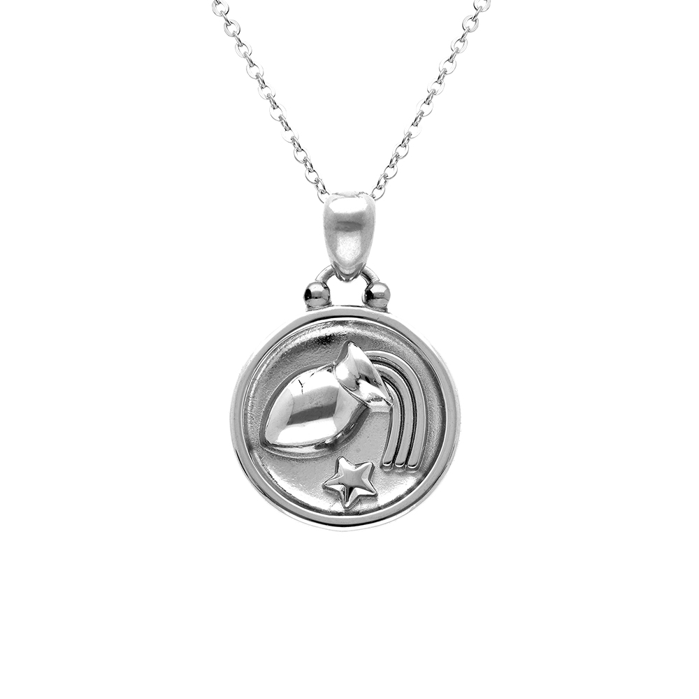 Collier en acier avec m�daille 15mm zodiaque verseau recto verso constellation,  40+10cm - Vue 1