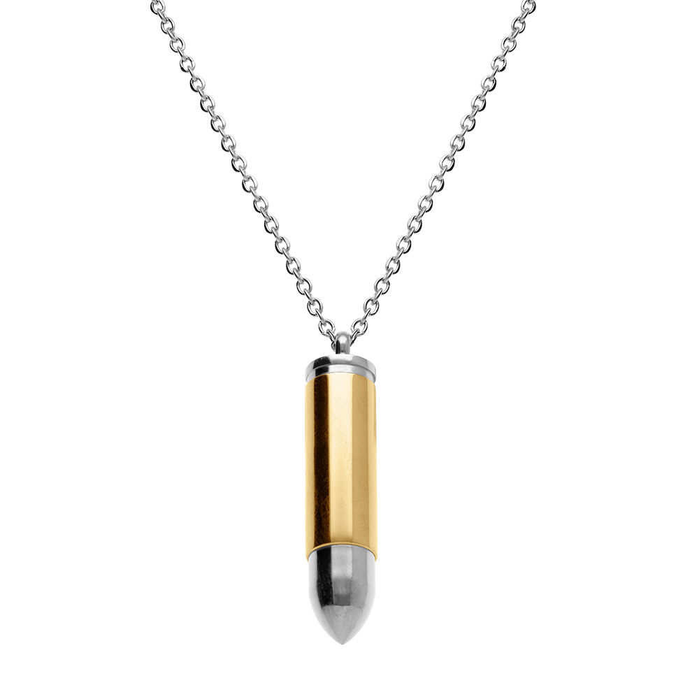 Collier en acier avec pendentif balle de fusil en  PVD jaune (10 x 42mm) 55+5cm - Vue 1