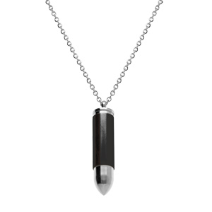 Collier en acier avec pendentif balle de fusil en  PVD noir (10 x 42mm),   55+5cm - porte poudre