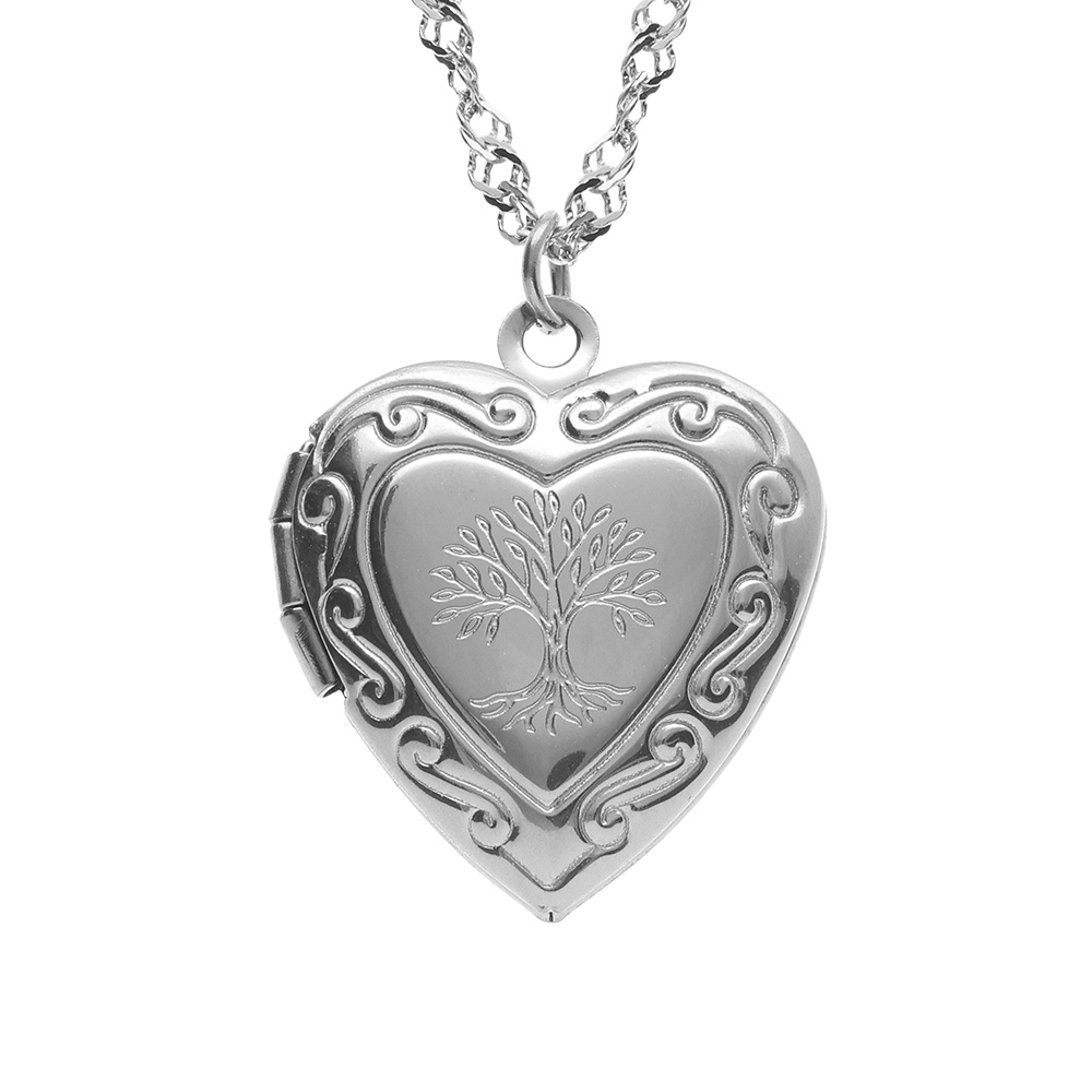 Collier en acier avec pendentif cassolette coeur et arbre de vie - 45+10cm - Vue 1