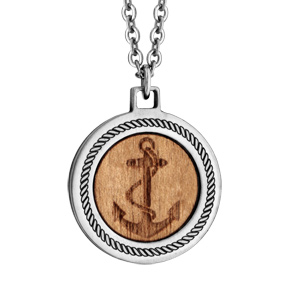 Collier en acier avec pendentif en bois motif ancre marine 50+5cm - Vue 1