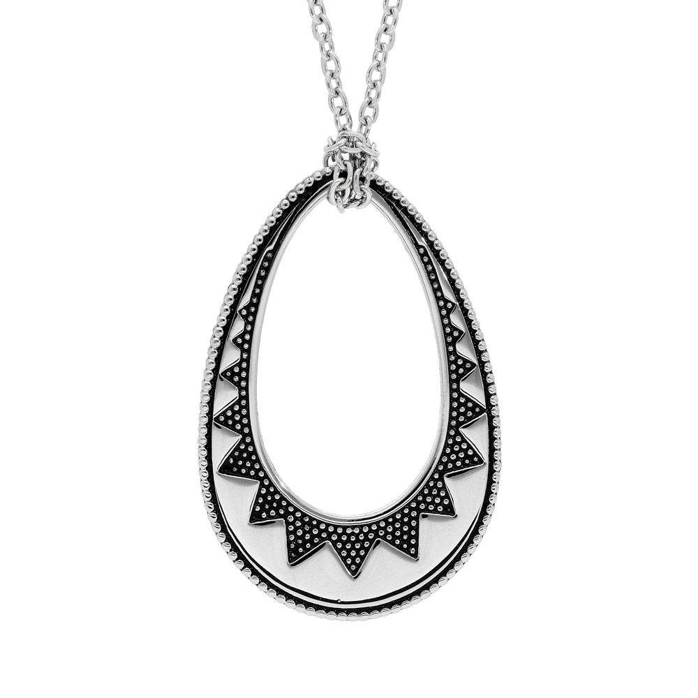 Collier en acier avec Pendentif goutte ajour�e patin� 50+3cm - Vue 1