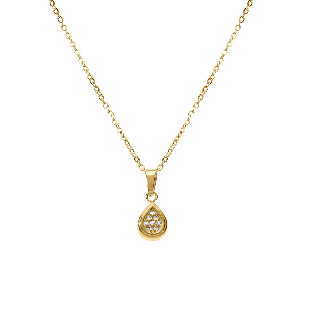 Collier en acier avec pendentif goutte par� d\'oxydes blancs sertis, 42+5cm - Vue 1