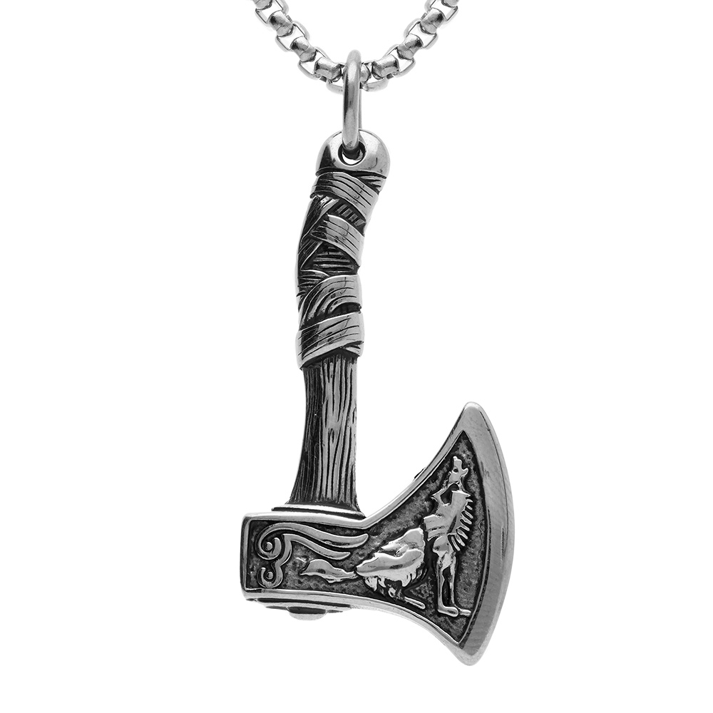 Collier en acier avec pendentif hache 55cm - Vue 1