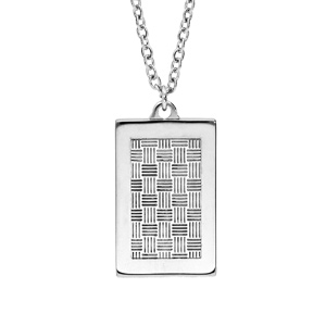 Collier en acier avec Pendentif plaque rectangulaire motif graphique quadrillage 50+5cm - Vue 1