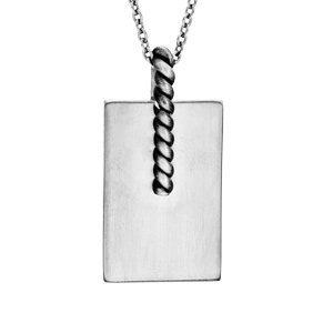 Collier en acier avec Pendentif rectangulaire et tresse patinée 50+5cm - Vue 1