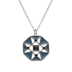 Collier en acier avec pendentif résine bleue et oxydes blancs 40+5cm - Vue 1