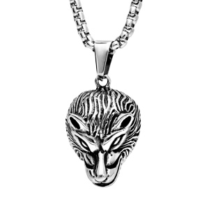 Collier en acier avec Pendentif tte de loup patin 55cm - Vue 1