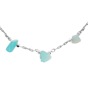 Collier en acier avec perles en pierres naturelles Amazonite 62cm rglable 58 - Vue 1