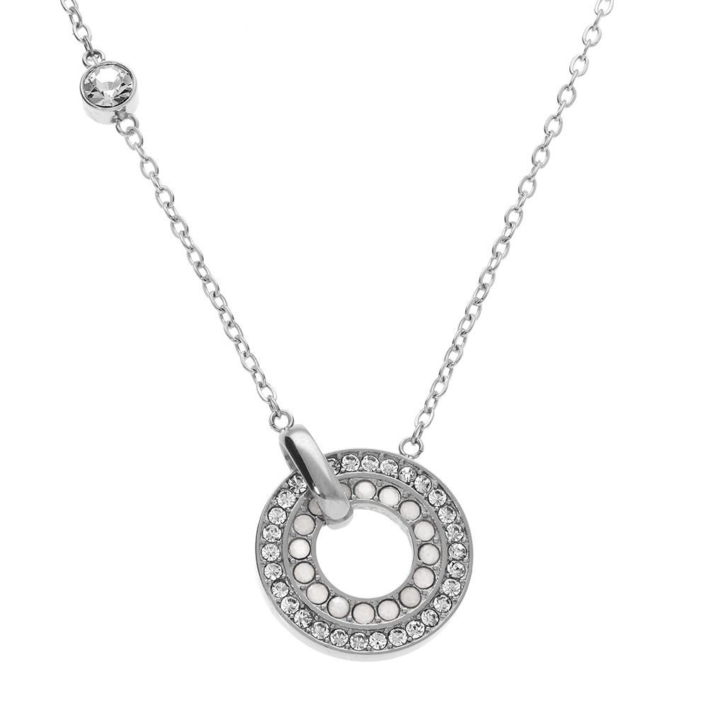 Collier en acier avec rondelle d\'oxydes blancs sertis 40+5cm - Vue 1