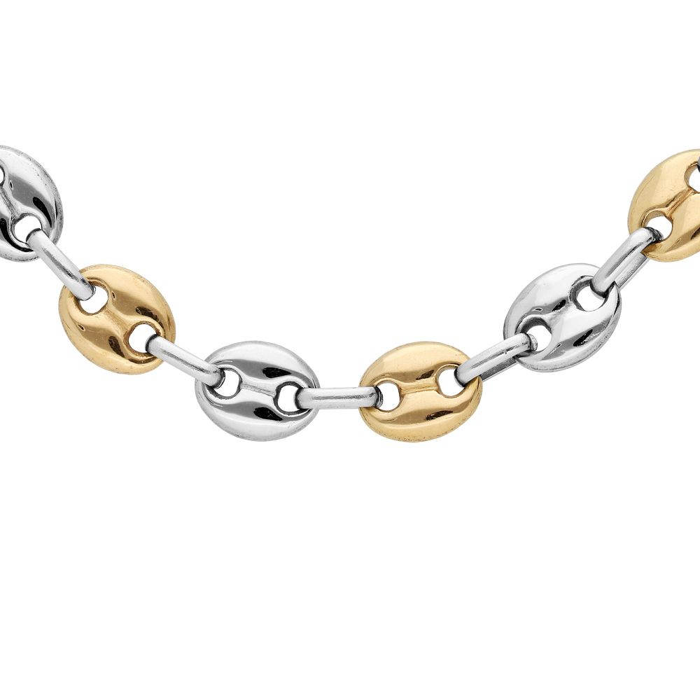 Collier en acier bicolore maille grain caf� massive 8mm 54cm - Vue 1