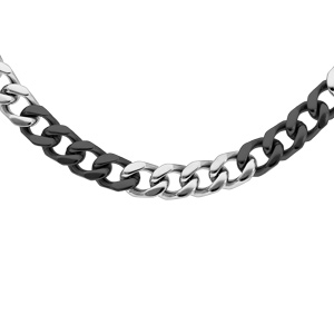 Collier en acier bicolore noir maille gourmette 6mm longueur 50cm - Vue 1