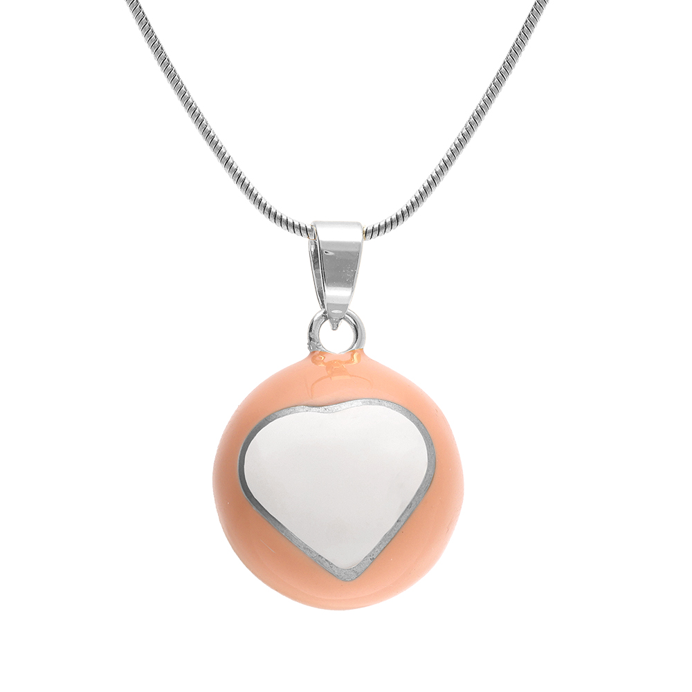Collier en acier bola de grossesse rond 21mm r�sine rose et coeur blanc - 90+20cm - Vue 1
