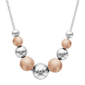 Collier en acier boules en chutes granitées PVD rose et lisses 40+5cm - Vue 1